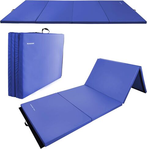 Fitvids Folding Exercise Gymnastics Mat, 4'x8'x2" Gym Workout Mat with Carrying Handles 4-Fold High-Density Anti-Tear Portable Fitness Aerobics Mat for Home Gym Yoga Pilates Tumbling MMA Core Training in Saudi Arabia