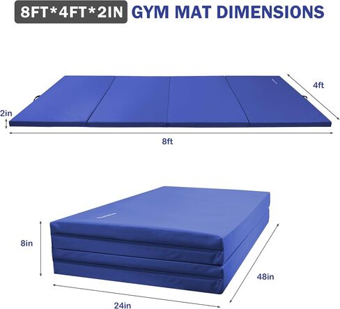 Fitvids Folding Exercise Gymnastics Mat, 4'x8'x2" Gym Workout Mat with Carrying Handles 4-Fold High-Density Anti-Tear Portable Fitness Aerobics Mat for Home Gym Yoga Pilates Tumbling MMA Core Training in Saudi Arabia