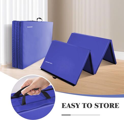 Fitvids Folding Exercise Gymnastics Mat, 4'x8'x2" Gym Workout Mat with Carrying Handles 4-Fold High-Density Anti-Tear Portable Fitness Aerobics Mat for Home Gym Yoga Pilates Tumbling MMA Core Training in Saudi Arabia