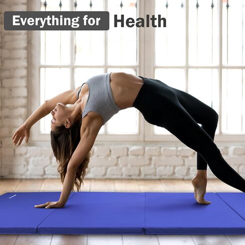 Fitvids Folding Exercise Gymnastics Mat, 4'x8'x2" Gym Workout Mat with Carrying Handles 4-Fold High-Density Anti-Tear Portable Fitness Aerobics Mat for Home Gym Yoga Pilates Tumbling MMA Core Training in Saudi Arabia