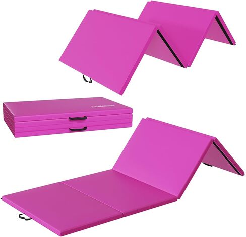 Fitvids 10'x4'x2" Folding Exercise Gymnastics Mat for Tumbling, Gym Workoutt Mat with Carry Handles, Tri-Fold High-Density Anti-Tear Aerobics Mats for Yoga, Pilates, Martial Arts, Home Fitness & Play in Saudi Arabia