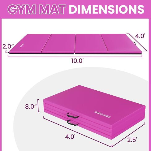 Fitvids 10'x4'x2" Folding Exercise Gymnastics Mat for Tumbling, Gym Workoutt Mat with Carry Handles, Tri-Fold High-Density Anti-Tear Aerobics Mats for Yoga, Pilates, Martial Arts, Home Fitness & Play in Saudi Arabia