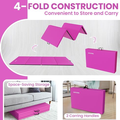 Fitvids 10'x4'x2" Folding Exercise Gymnastics Mat for Tumbling, Gym Workoutt Mat with Carry Handles, Tri-Fold High-Density Anti-Tear Aerobics Mats for Yoga, Pilates, Martial Arts, Home Fitness & Play in Saudi Arabia