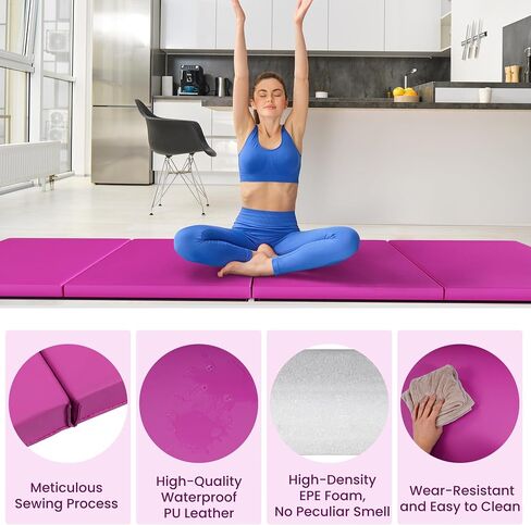Fitvids 10'x4'x2" Folding Exercise Gymnastics Mat for Tumbling, Gym Workoutt Mat with Carry Handles, Tri-Fold High-Density Anti-Tear Aerobics Mats for Yoga, Pilates, Martial Arts, Home Fitness & Play in Saudi Arabia