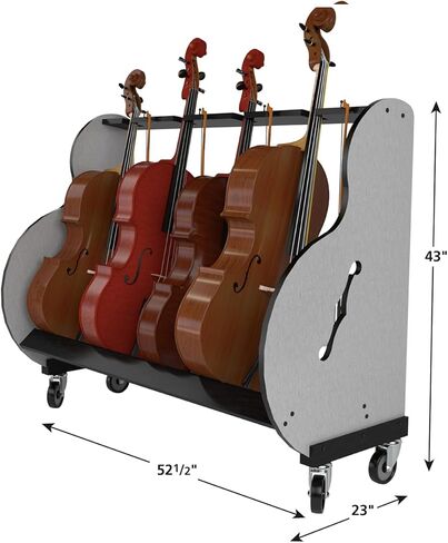 A&S Crafted Products The Band Room 6 Cello Storage & Transport Cart For Music Classrooms | Designed for Music Teachers | Hold Four ½, ¾ and full-size cellos | Made In U.S.A. in Kuwait