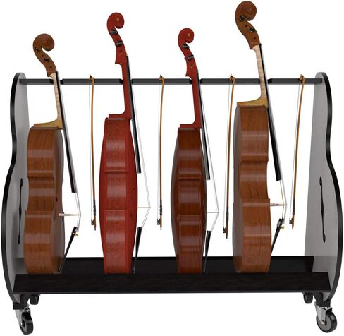 A&S Crafted Products The Band Room 6 Cello Storage & Transport Cart For Music Classrooms | Designed for Music Teachers | Hold Four ½, ¾ and full-size cellos | Made In U.S.A. in Kuwait