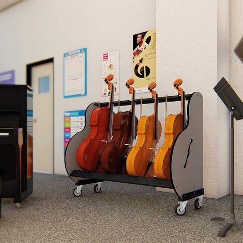 A&S Crafted Products The Band Room 6 Cello Storage & Transport Cart For Music Classrooms | Designed for Music Teachers | Hold Four ½, ¾ and full-size cellos | Made In U.S.A. in Kuwait