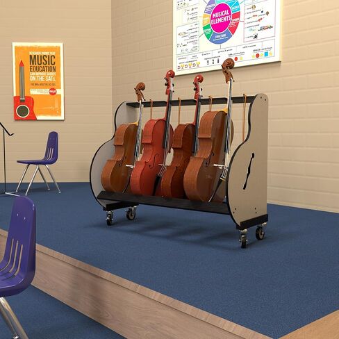 A&S Crafted Products The Band Room 6 Cello Storage & Transport Cart For Music Classrooms | Designed for Music Teachers | Hold Four ½, ¾ and full-size cellos | Made In U.S.A. in Kuwait