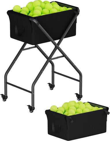 Tennis Ball Hopper Cart Holds 175 Tennis Balls or 140 Pickleballs, Portable Pickleball Collector Caddy with Wheels, Foldable Baseball Basket Holder for Court Training & Coaching in Kuwait