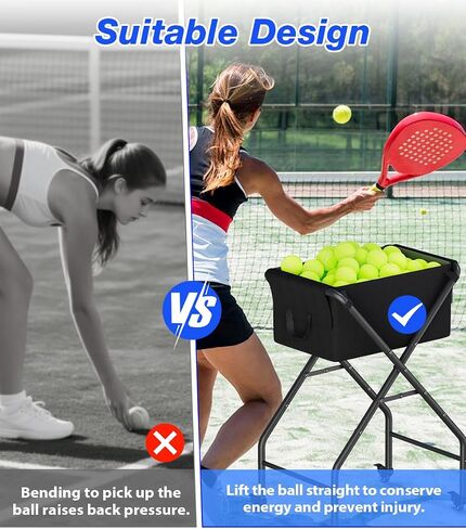 Tennis Ball Hopper Cart Holds 175 Tennis Balls or 140 Pickleballs, Portable Pickleball Collector Caddy with Wheels, Foldable Baseball Basket Holder for Court Training & Coaching in Kuwait