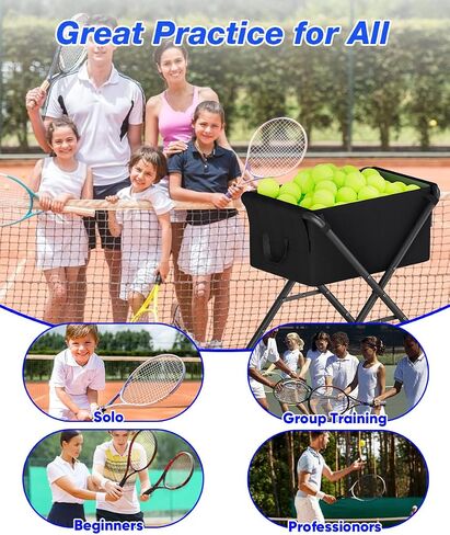 Tennis Ball Hopper Cart Holds 175 Tennis Balls or 140 Pickleballs, Portable Pickleball Collector Caddy with Wheels, Foldable Baseball Basket Holder for Court Training & Coaching in Kuwait