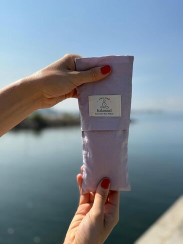 BYS Weighted Lavender Eye Pillow, Organic Cotton Fabric, Grey and White, with Travel Pouche in Saudi Arabia