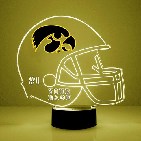 Custom University of Iowa (UI) Hawkeyes Football Helmet LED Sign Night Light Lamp with Remote, Personalized Name, Text, Officially Licensed from The CLC by Mirror Magic Gifts, Made in The USA in Kuwait