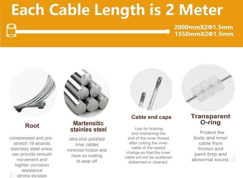 طقم كابل تحويل الدراجة مكون من 4 قطع، كابل Derailleur من الفولاذ المقاوم للصدأ بطول 2.1 متر وسلك تحويل لدراجة الطرق الجبلية، مع 4 أغطية نهائية و4 حلقات لنقل التروس بسلاسة in Saudi Arabia