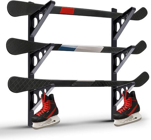 Ski Wall Rack Horizontal Ski Rack Wall Mount Hockey Stick Storage, Garage Storage for Sports Equipment, Skates, Lacrosse Sticks, 3 Tiers in Saudi Arabia