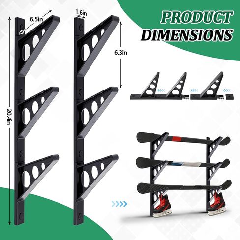 Ski Wall Rack Horizontal Ski Rack Wall Mount Hockey Stick Storage, Garage Storage for Sports Equipment, Skates, Lacrosse Sticks, 3 Tiers in Saudi Arabia