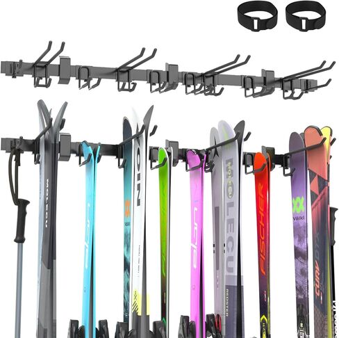 حامل جداري لرف التزلج، 12 زوجًا من حوامل التزلج على الحائط مع خطافات متحركة مطلية بالمطاط لنظام تنظيم تخزين المرآب، حامل جداري على الجليد للجراج وسقيفة المنزل، يحمل ما يصل إلى 880 رطلًا in Kuwait