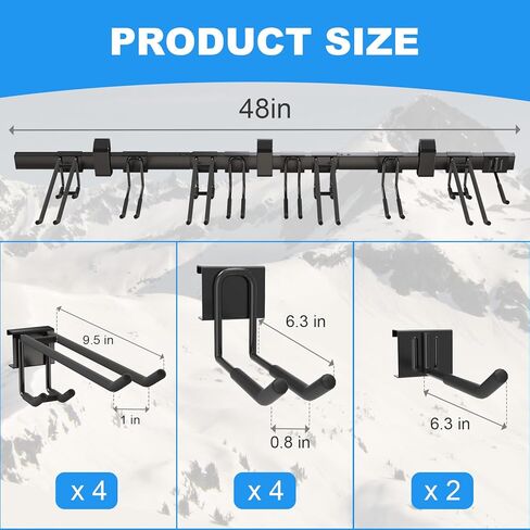 حامل جداري لرف التزلج، 12 زوجًا من حوامل التزلج على الحائط مع خطافات متحركة مطلية بالمطاط لنظام تنظيم تخزين المرآب، حامل جداري على الجليد للجراج وسقيفة المنزل، يحمل ما يصل إلى 880 رطلًا in Kuwait