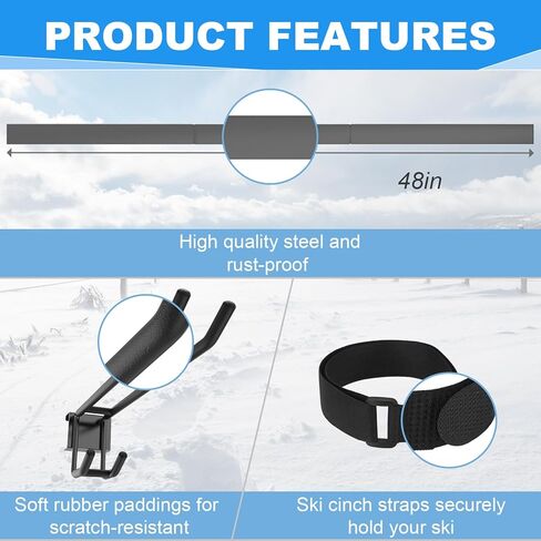 حامل جداري لرف التزلج، 12 زوجًا من حوامل التزلج على الحائط مع خطافات متحركة مطلية بالمطاط لنظام تنظيم تخزين المرآب، حامل جداري على الجليد للجراج وسقيفة المنزل، يحمل ما يصل إلى 880 رطلًا in Kuwait