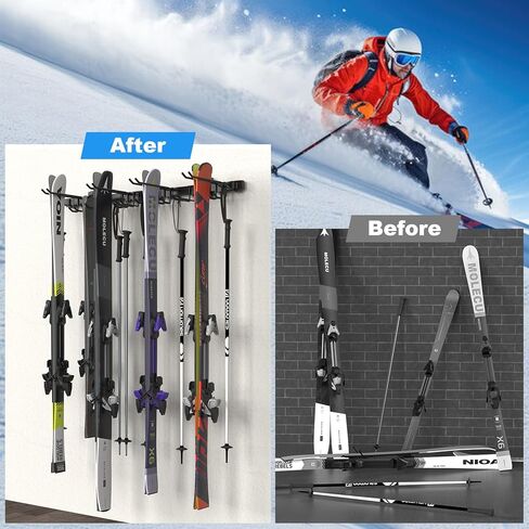 حامل جداري لرف التزلج، 12 زوجًا من حوامل التزلج على الحائط مع خطافات متحركة مطلية بالمطاط لنظام تنظيم تخزين المرآب، حامل جداري على الجليد للجراج وسقيفة المنزل، يحمل ما يصل إلى 880 رطلًا in Kuwait