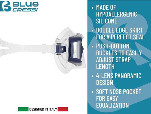 Cressi Panoramic Diving Mask and Snorkel Kit - Wide View - Top Dry System Snorkel - Horizon & Scilla - Designed in Italy in Saudi Arabia