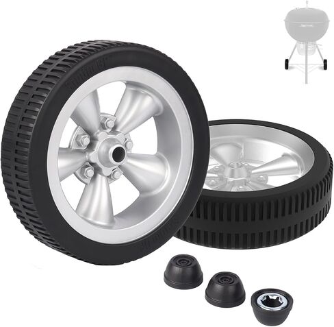 Grill Wheels w/Hub Caps for Weber 22-inch Kettle Grills 65930 65931, Replacement Grill Wheels for Weber Kettle Premium 22" Charcoal Grill, Silver in Saudi Arabia