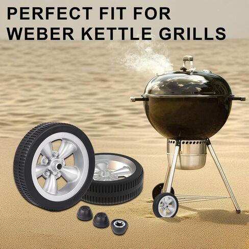 Grill Wheels w/Hub Caps for Weber 22-inch Kettle Grills 65930 65931, Replacement Grill Wheels for Weber Kettle Premium 22" Charcoal Grill, Silver in Saudi Arabia