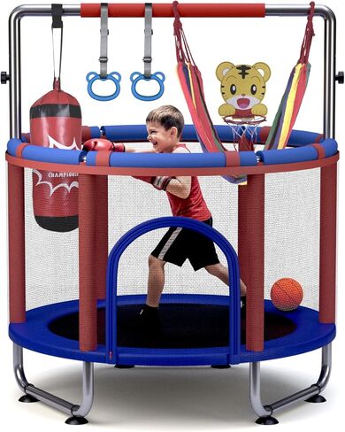 Trampoline for Kids 55inch Toddler Mini Small Trampoline Outdoor Indoor Basketball Hoop, Swing, Gift for Baby, Toddlers & Kids Ages 3-6 in Saudi Arabia