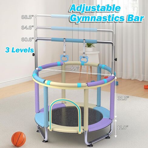 Trampoline for Kids 55inch Toddler Mini Small Trampoline Outdoor Indoor Basketball Hoop, Swing, Gift for Baby, Toddlers & Kids Ages 3-6 in Saudi Arabia