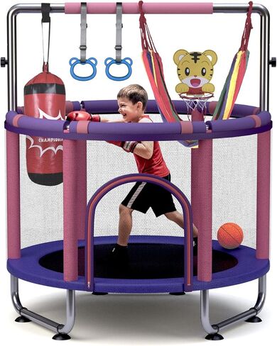 Trampoline for Kids 55inch Toddler Mini Small Trampoline Outdoor Indoor Basketball Hoop, Swing, Gift for Baby, Toddlers & Kids Ages 3-6 in Saudi Arabia