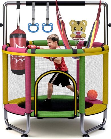 Trampoline for Kids 55inch Toddler Mini Small Trampoline Outdoor Indoor Basketball Hoop, Swing, Gift for Baby, Toddlers & Kids Ages 3-6 in Saudi Arabia