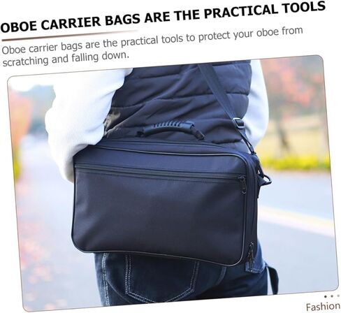 Oxford Cloth Oboe Shoulder Bag Large Capacity Protective Storage Pouch with Front Pocket Carrying Case for Musicians Black in Kuwait