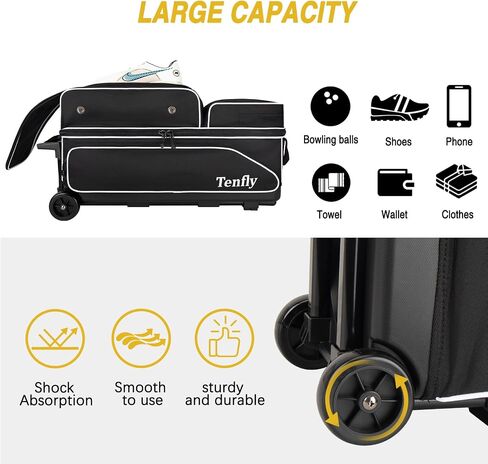 3 Bowling Ball Bags With Wheels - Roller Bowling Bag for 3 Balls & Accessories - Retractable Handle Extends to 38" in Saudi Arabia