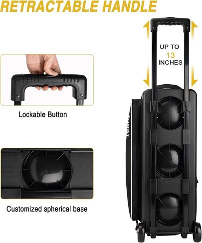 3 Bowling Ball Bags With Wheels - Roller Bowling Bag for 3 Balls & Accessories - Retractable Handle Extends to 38" in Saudi Arabia
