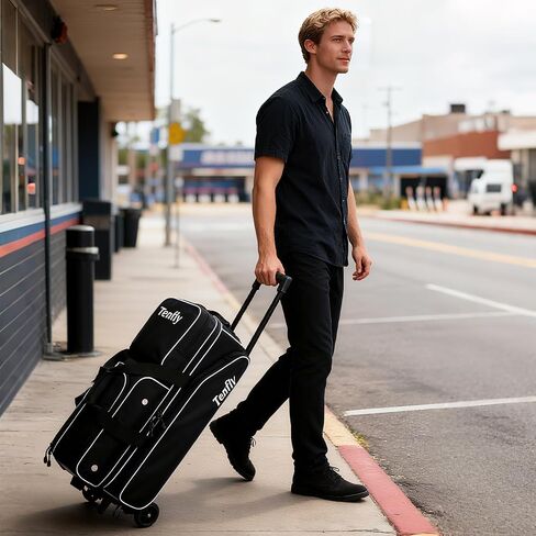 3 Bowling Ball Bags With Wheels - Roller Bowling Bag for 3 Balls & Accessories - Retractable Handle Extends to 38" in Saudi Arabia