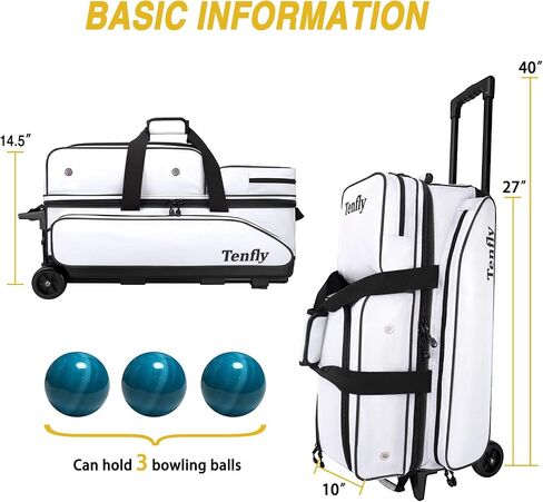 3 Bowling Ball Bags With Wheels - Roller Bowling Bag for 3 Balls & Accessories - Retractable Handle Extends to 38" in Saudi Arabia