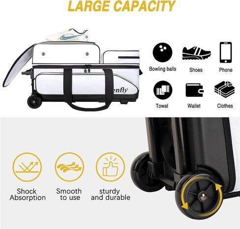 3 Bowling Ball Bags With Wheels - Roller Bowling Bag for 3 Balls & Accessories - Retractable Handle Extends to 38" in Saudi Arabia
