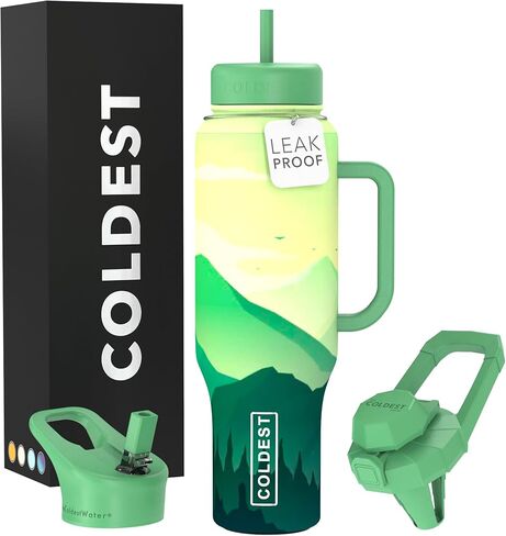 Coldest Tumbler with Handle and Straw - 100% Leak Proof Insulated Tumbler with Lid and Straw (3 Lids) - Stainless Steel Tumblers for Women & Men - Cup Holder Friendly Base, 46 oz (The Patriot) in Saudi Arabia