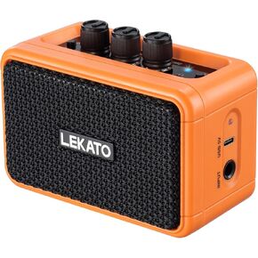 LEKATO Mini Guitar Amplifier AG-04, Dual Speakers 5W, Rechargeable Electric Guitar Amp Bluetooth with Clean Overdrive, 6H Working, Headphone Jack, Wireless Portable Amp for Practice Traveling（Orange） in Kuwait