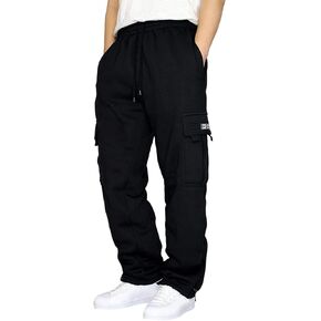 Men's Cargo Sweatpants Fleece Loose Casual Jogging Hiking Pants Open Bottom Sweatpants for Men Athletic Workout with Pockets in Saudi Arabia