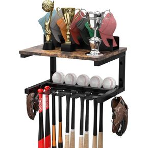 Wall Mount Baseball Bat Rack,hat stand hat stand for baseball caps hat rack stand, 10-Bat Metal Storage Holder, 5 Prongs, Black (Black（Bat&caps hat）) in Saudi Arabia
