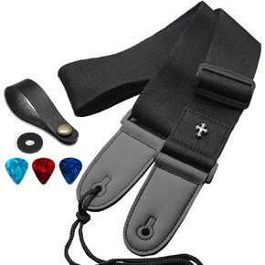 Guitar Strap, Acoustic Electric Guitar Straps, Adjustable Leather Ends Bass Guitar Strap with Picks Pocket in Kuwait