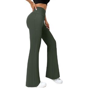 Flare Leggings for Women High Waisted Yoga Pants with Pockets Workout Gym Work Tummy Control Bootcut Leggings in Kuwait