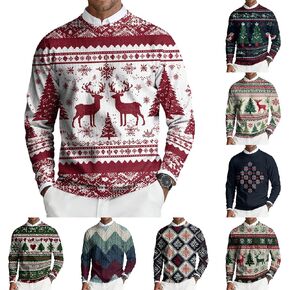 2025 Christmas Sweaters for Men Funny Graphic Holiday Outfit Ribbed Knit Crewneck Shirts Trendy Winter Pullover in Saudi Arabia