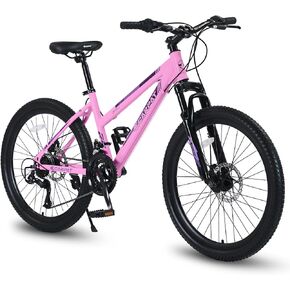 دراجة جبلية 24/26 بوصة للنساء والفتيات، دراجة جبلية 21 سرعة مع قرص/فرامل على شكل حرف V ونظام تعليق شوكة أمامي، إطار من الصلب الكربوني دراجة MTB in Kuwait