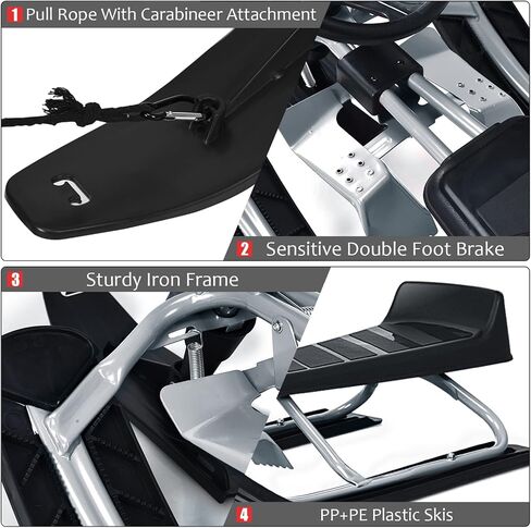 Goplus Snow Racer Sled، لوح منزلق للتزلج مع عجلة قيادة، مكابح مزدوجة، حبل سحب قابل للسحب، للأطفال من سن 6 سنوات فما فوق، يحمل طفلين أو مراهق in Kuwait