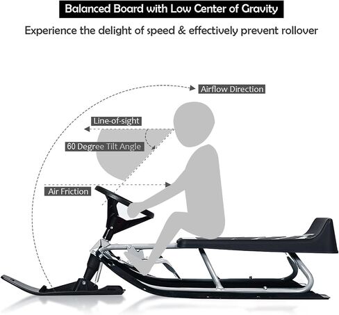 Goplus Snow Racer Sled، لوح منزلق للتزلج مع عجلة قيادة، مكابح مزدوجة، حبل سحب قابل للسحب، للأطفال من سن 6 سنوات فما فوق، يحمل طفلين أو مراهق in Kuwait