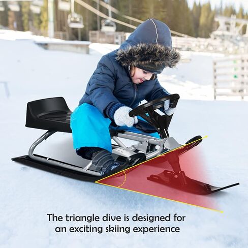 Goplus Snow Racer Sled، لوح منزلق للتزلج مع عجلة قيادة، مكابح مزدوجة، حبل سحب قابل للسحب، للأطفال من سن 6 سنوات فما فوق، يحمل طفلين أو مراهق in Kuwait