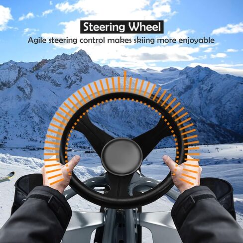 Goplus Snow Racer Sled، لوح منزلق للتزلج مع عجلة قيادة، مكابح مزدوجة، حبل سحب قابل للسحب، للأطفال من سن 6 سنوات فما فوق، يحمل طفلين أو مراهق in Kuwait