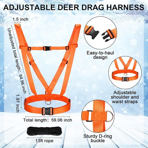 1 Pcs Dual Harness Deer Drag Harness and 1 Pcs Drag Sleds Heavy Duty Deer Dragging Strap with 2 Rope, Hunting Equipment for Hauling Elk Turkeys Game Animals(Tapered End,Orange) in Saudi Arabia